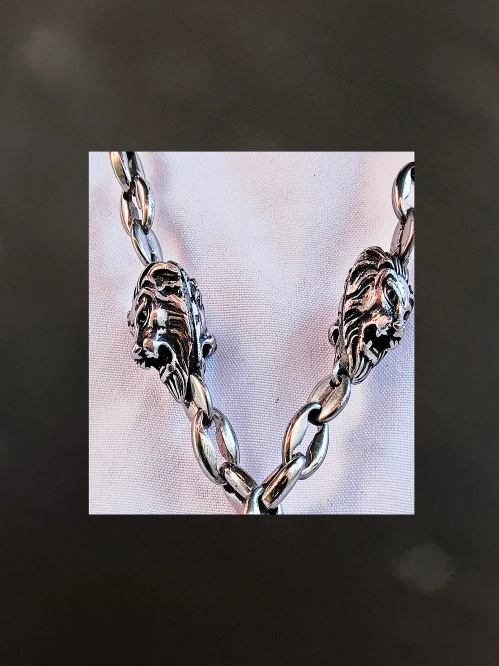LEO by Dannys Chainz All Stainless Steel Lionhead Link Necklace.
